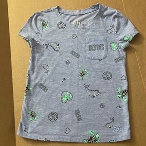 Justice “Besties” Sea Life Pocket Tee Shirt ~ Size 6 ~ Blue, Gray, Black, Green